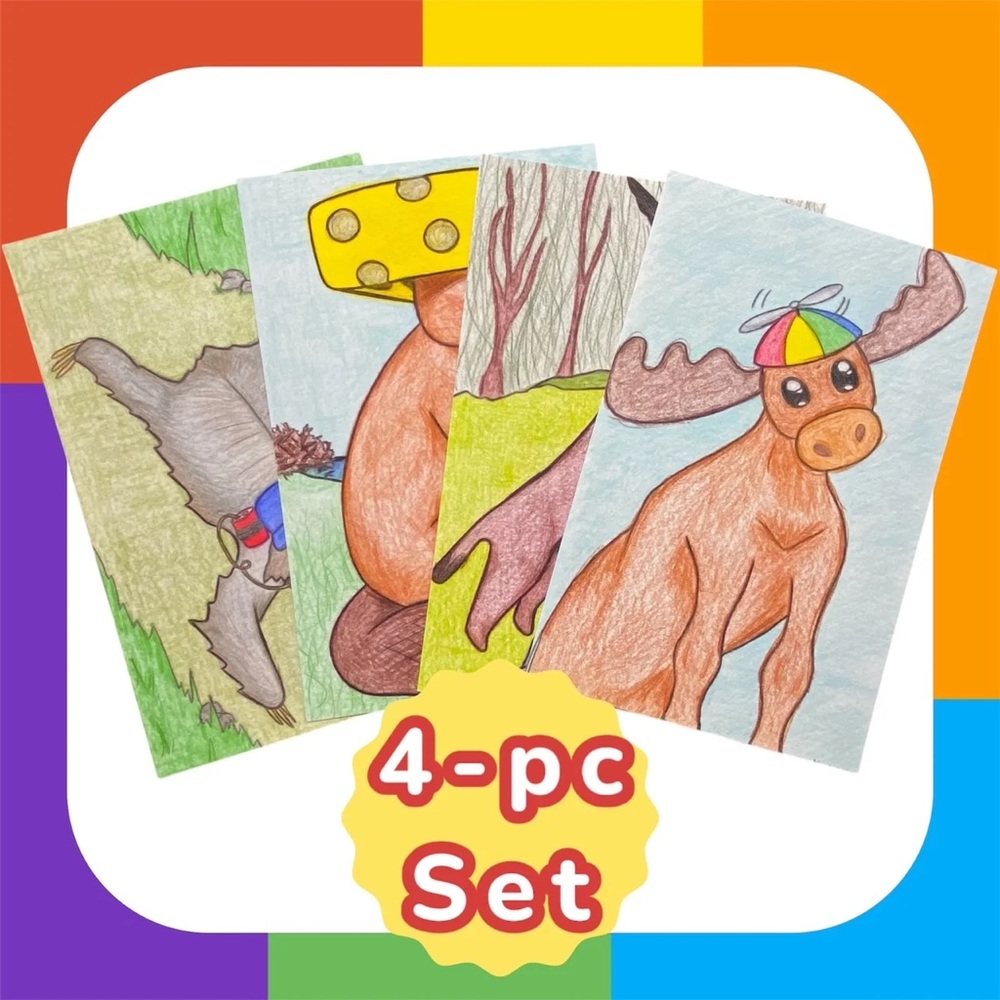 🧢🫎🦫🦥4-piece “Silly Hat Crew” Print Set